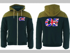 Oi! Britská vlajka zimná pánska bunda zateplená čierno-olivová s kapucňou